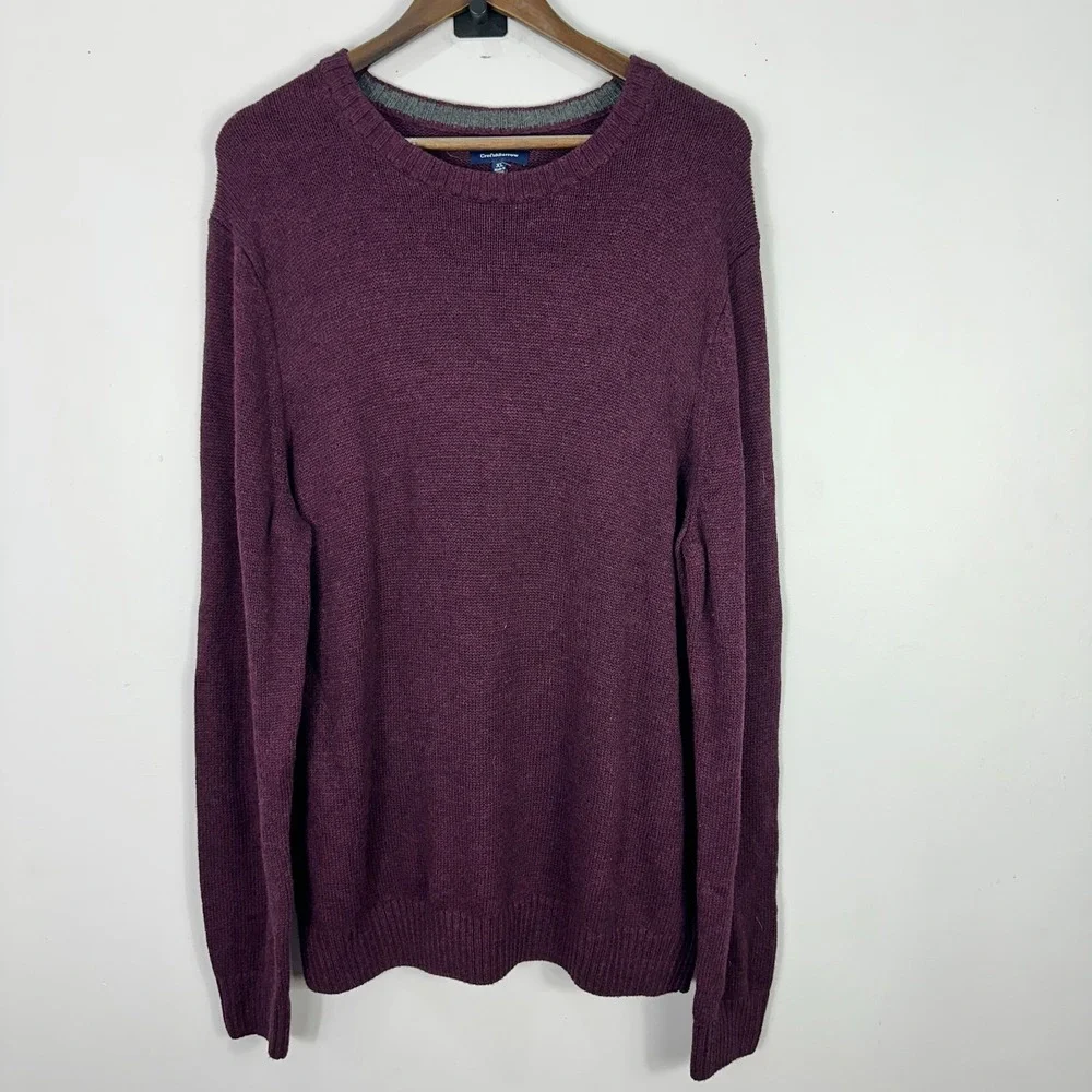 Croft & Barrow Mens XL Burgundy Knit Grandpa Sweater Minimalist Classic Pullover